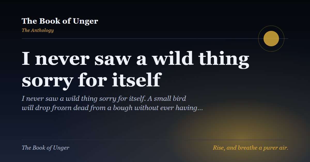 I never saw a wild thing sorry for itself