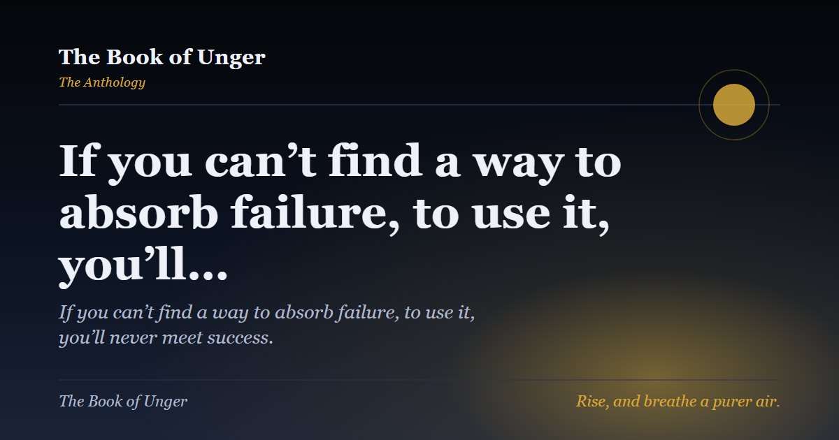 If you can’t find a way to absorb failure, to use it, you’ll…