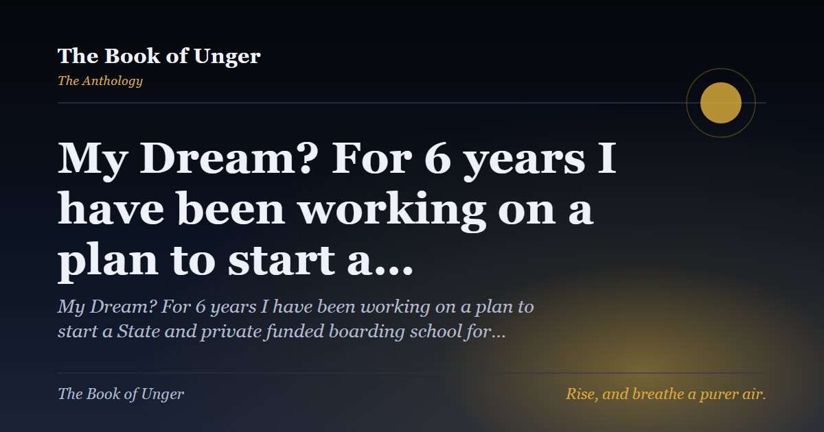 My Dream? For 6 years I have been working on a plan to start a…